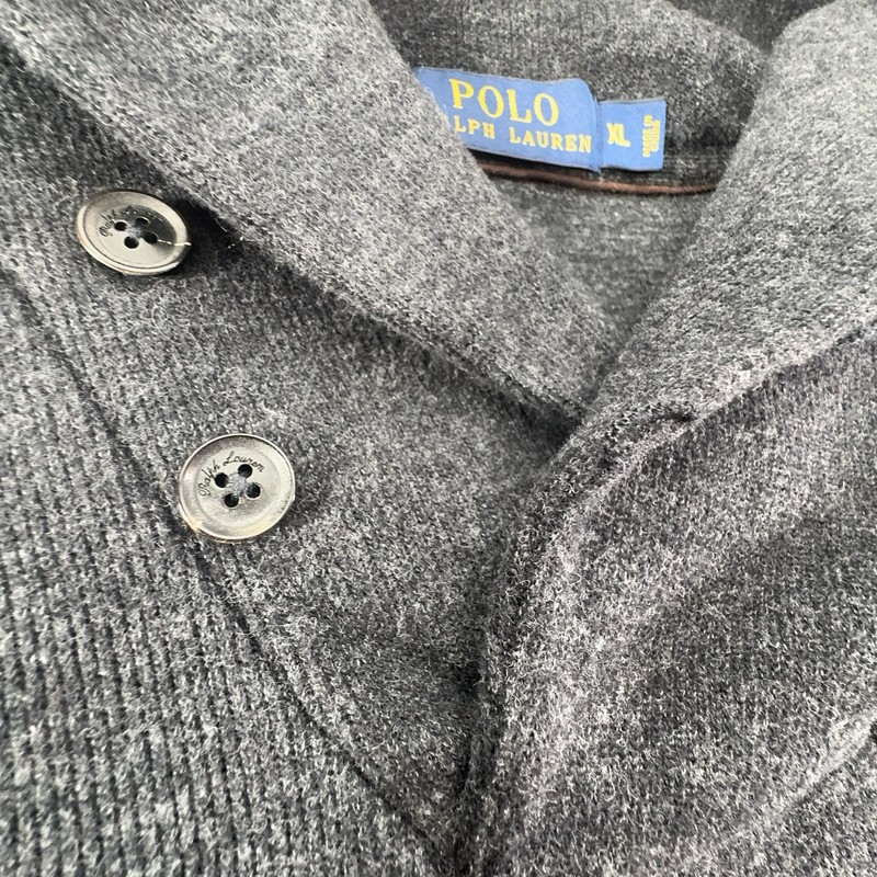 Polo Ralph Lauren Shawl Collar Sweater Mens XL Gray Elbow Patch Cotton gallery