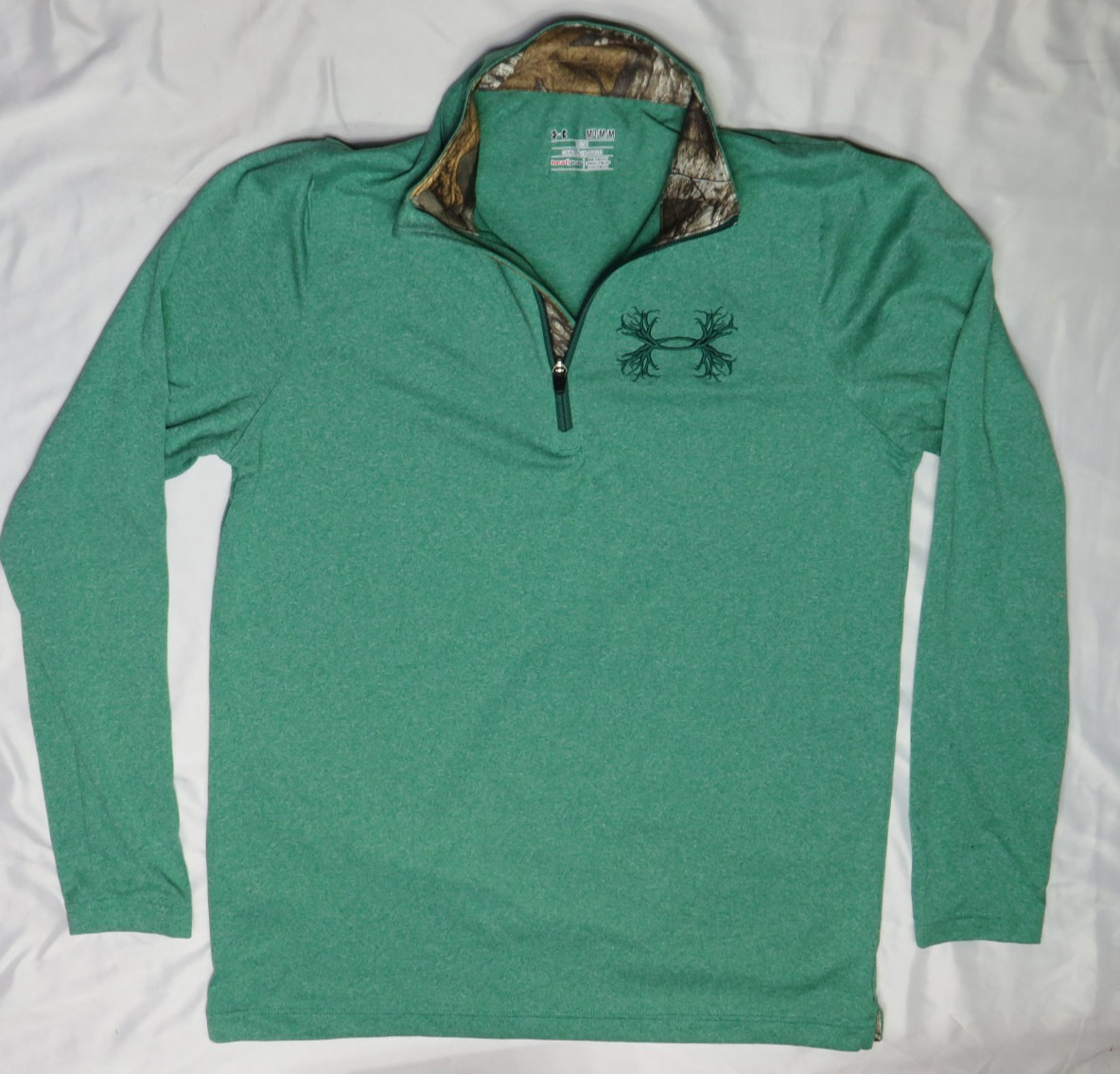 UNDER ARMOUR LOOSE HEATGEAR SHIRT MD GREEN 1/4 ZIP PULLOVER ANTLER LOGO new nwot gallery