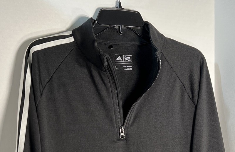 adidas 1/4 Zip Black Pullover Long Sleeve w/ Three Stripes Men's Size Large EUC gallery