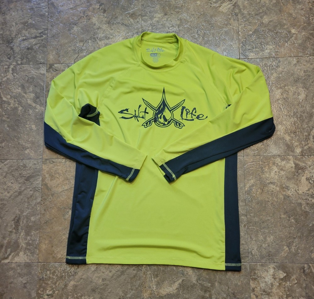 Salt Life SLX Long Sleeve Shirt Mens Small S Yellow Black UPF 50 Beach Surf
