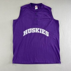 WASHINGTON HUSKIES Shirt Mens Large Purple Henley Sleeveless Tee VTG 80s USA #10