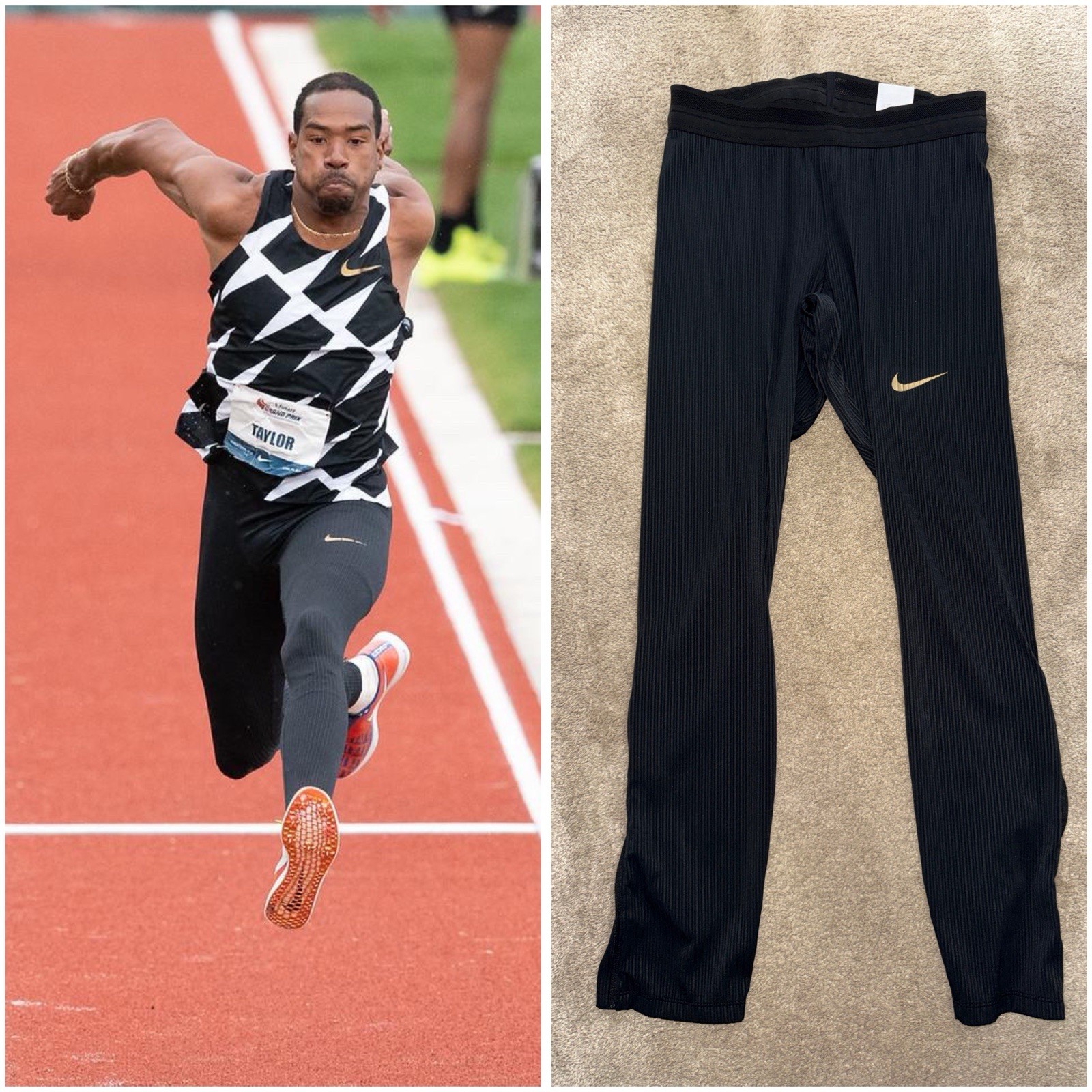 Nike Pro Elite Official Track Field Blk Gold Tights CI1027-000 RARE Made in USA gallery