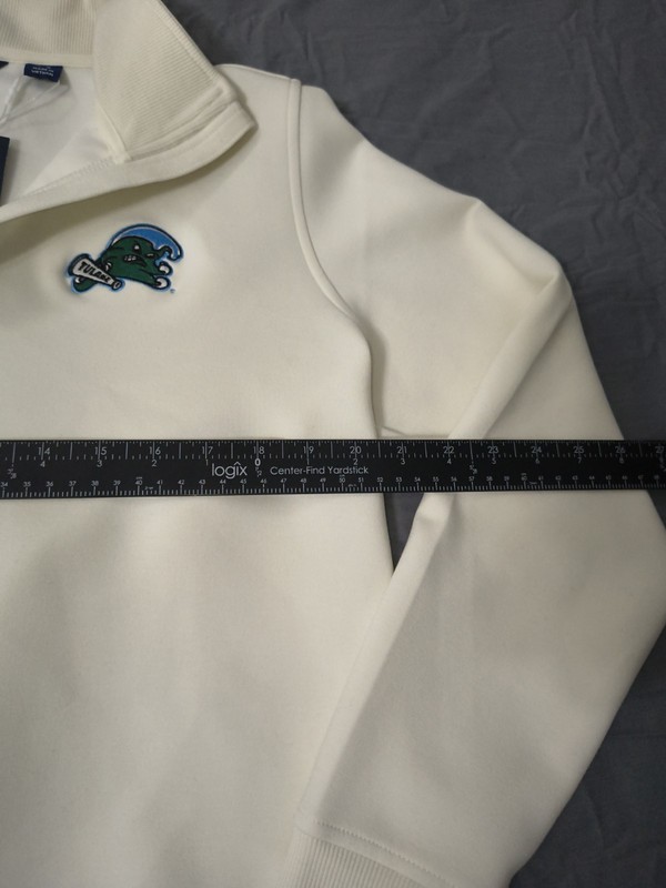 NWT Cutter & Buck Tulane Green Wave Stretch L White 1/4 Zip Pullover Sweatshirt gallery