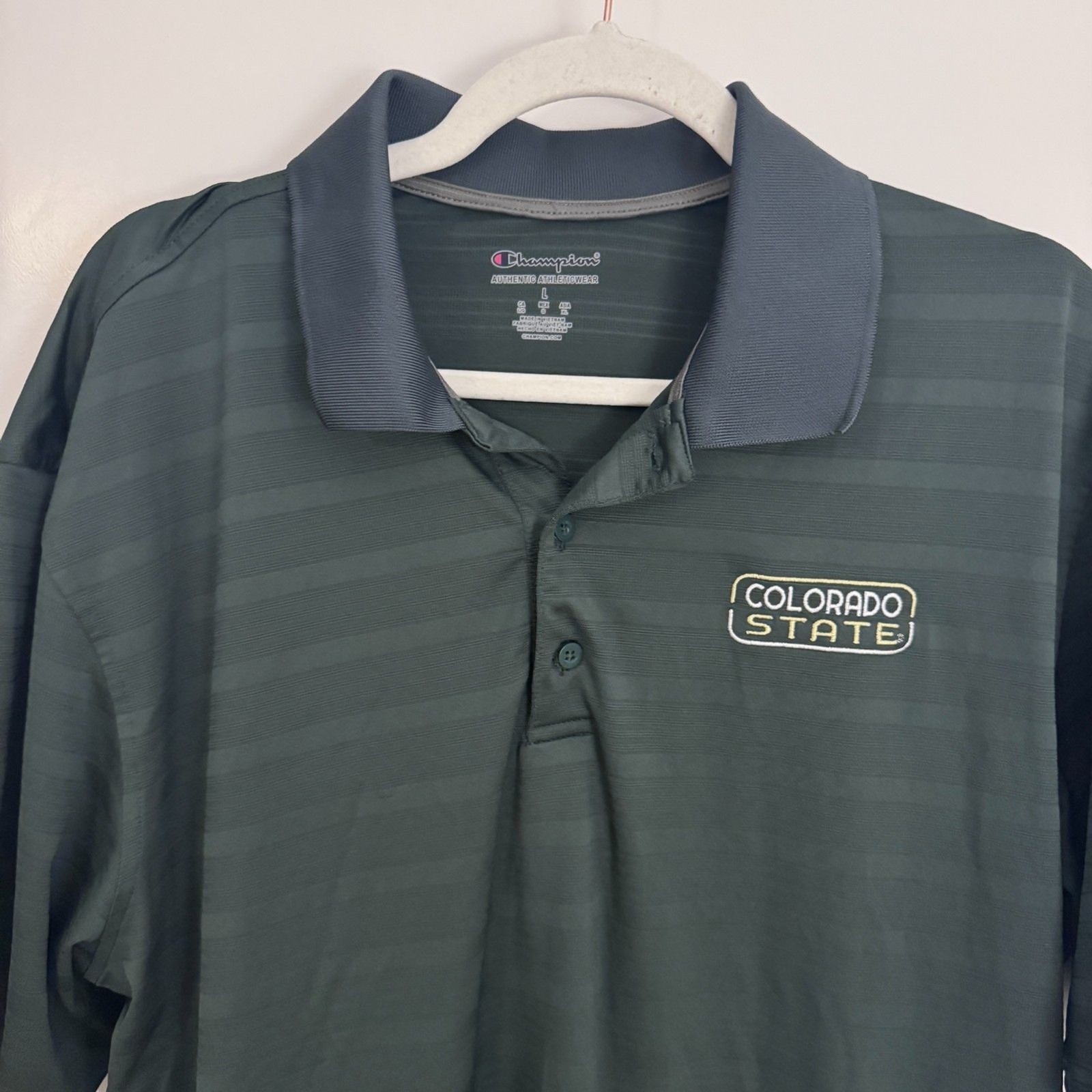 Mens Champion Colorado State Green Golf Polo Size L EUC gallery