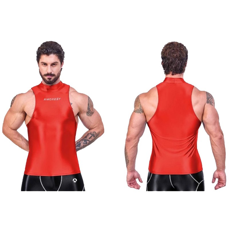 AMORESY Men Oil Glossy Activewear Tops Sport Vest Breathable Training Undershirt gallery