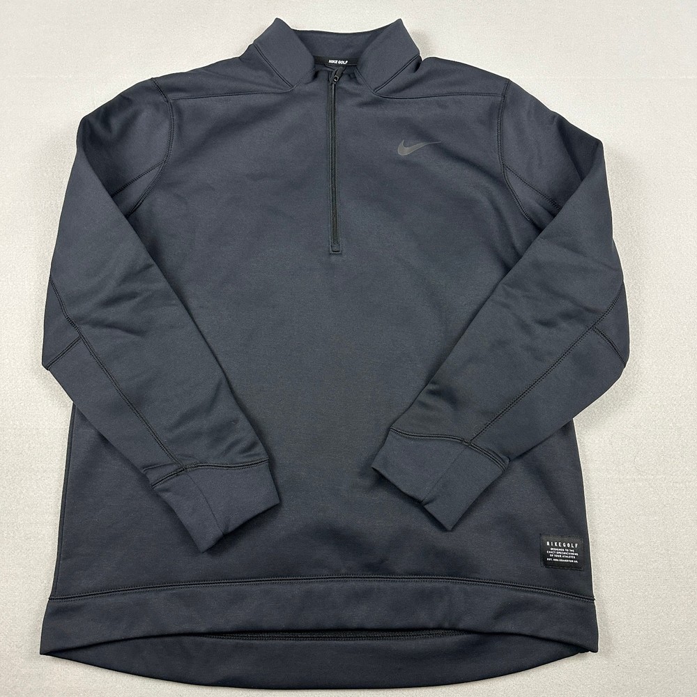 Nike Golf Sweater Men Large Black Solid 1/4 Zip Pullover Cover Up Dri Fit L
