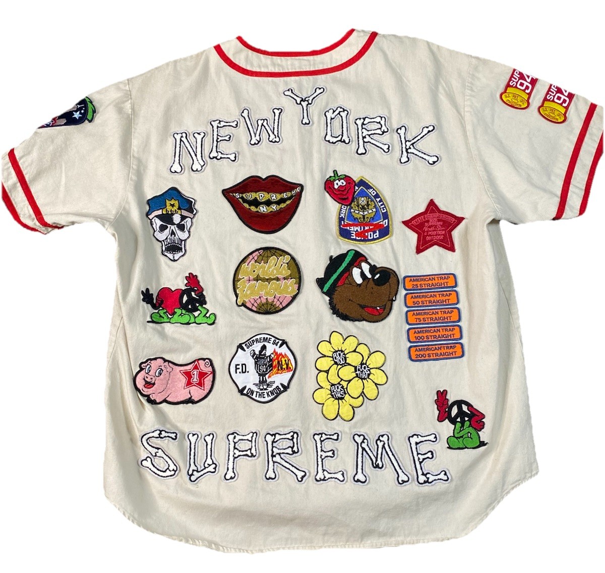 2021 Supreme Patches Denim Baseball Jersey Natural Mens Sz XL gallery