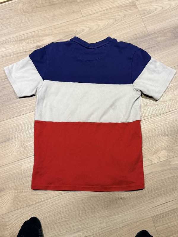 FILA Color Block Mens Short Sleeve Sz Medium M Spell Out - Red White Blue gallery