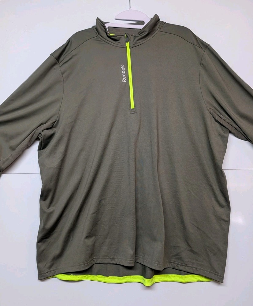 Reebok 1/4 Zip Mens 2XL Long Sleeve Pullover Green PlayDry Golf Sweater