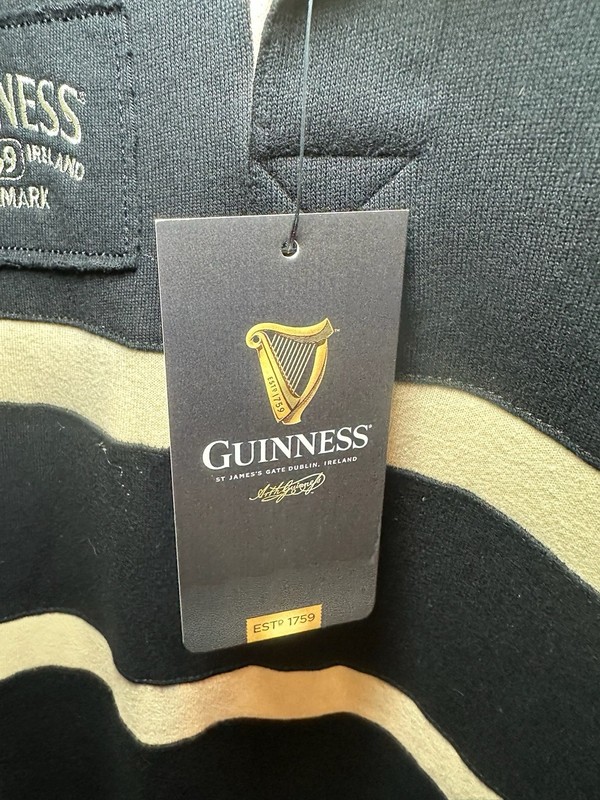 Guinness Traditional Irish Black & Cream Long Sleeve Rugby Jersey Shirt 3XL NWT gallery