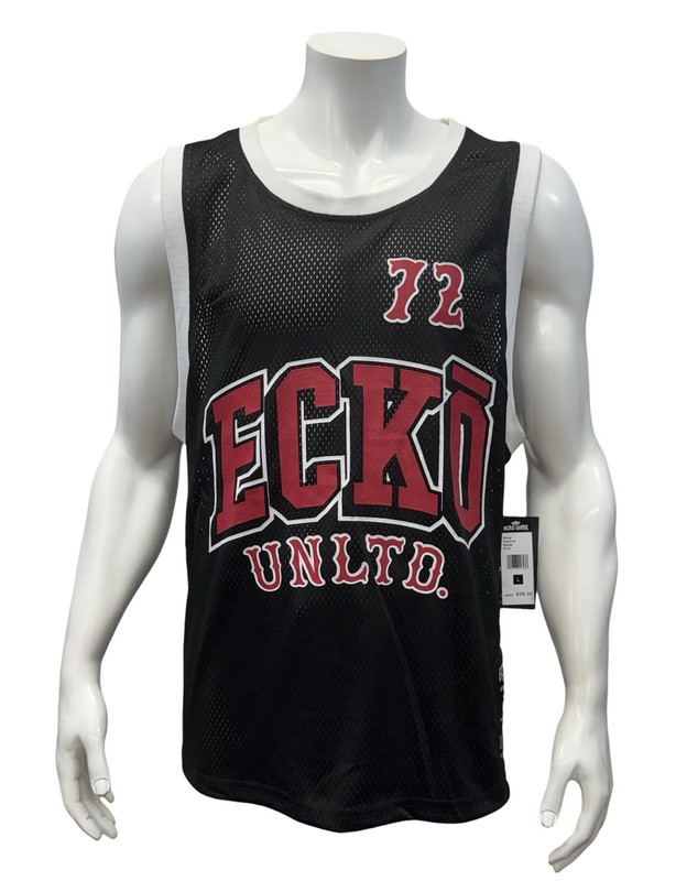 NWT Ecko Unltd Authentic 72 Black Red White Sleeveless Rhino Basketball Jersey L gallery