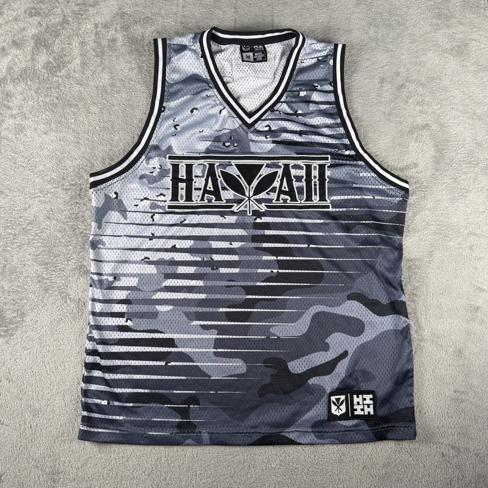 Hawaii's Finest Black Gray Camo Mens Medium Mesh Tank Top Basketball Jersey gallery