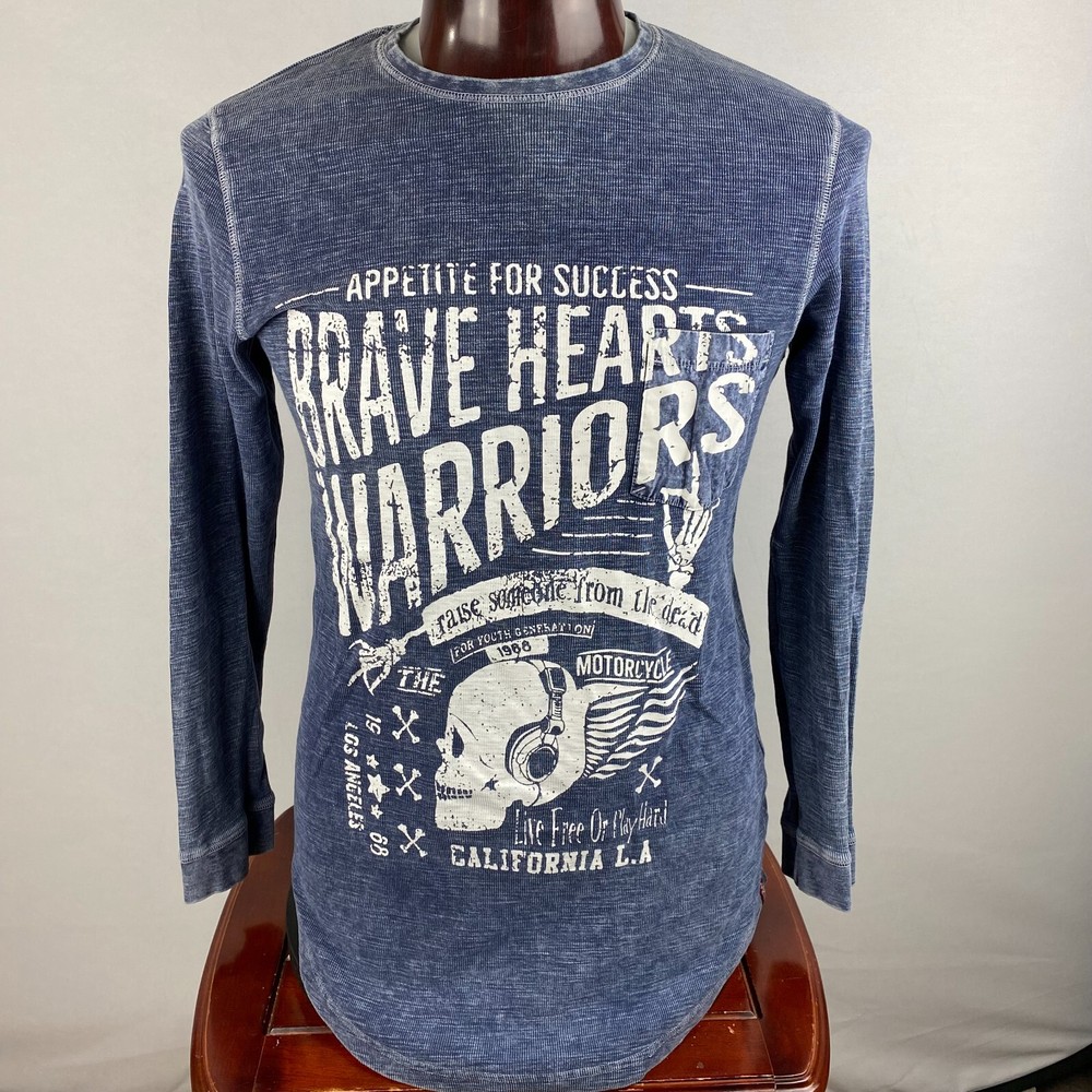 Tranquility Mayhem Mens M Brave Hearts Motorcycle Warriors Skull Bones Shirt