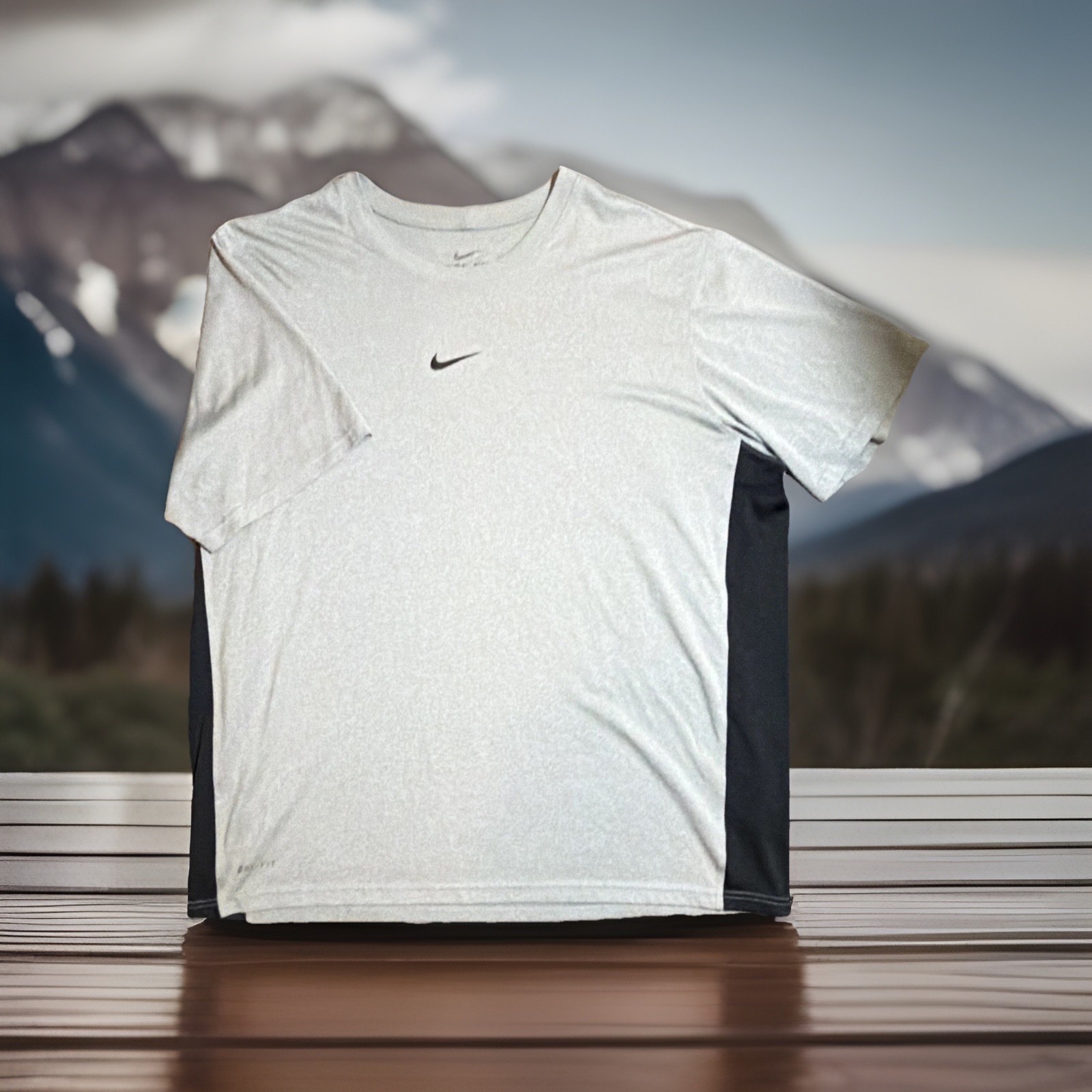 Nike Dri-FIT Men's XL Gray/Black Crew Neck Breathable Logo Tee Gym Training gallery