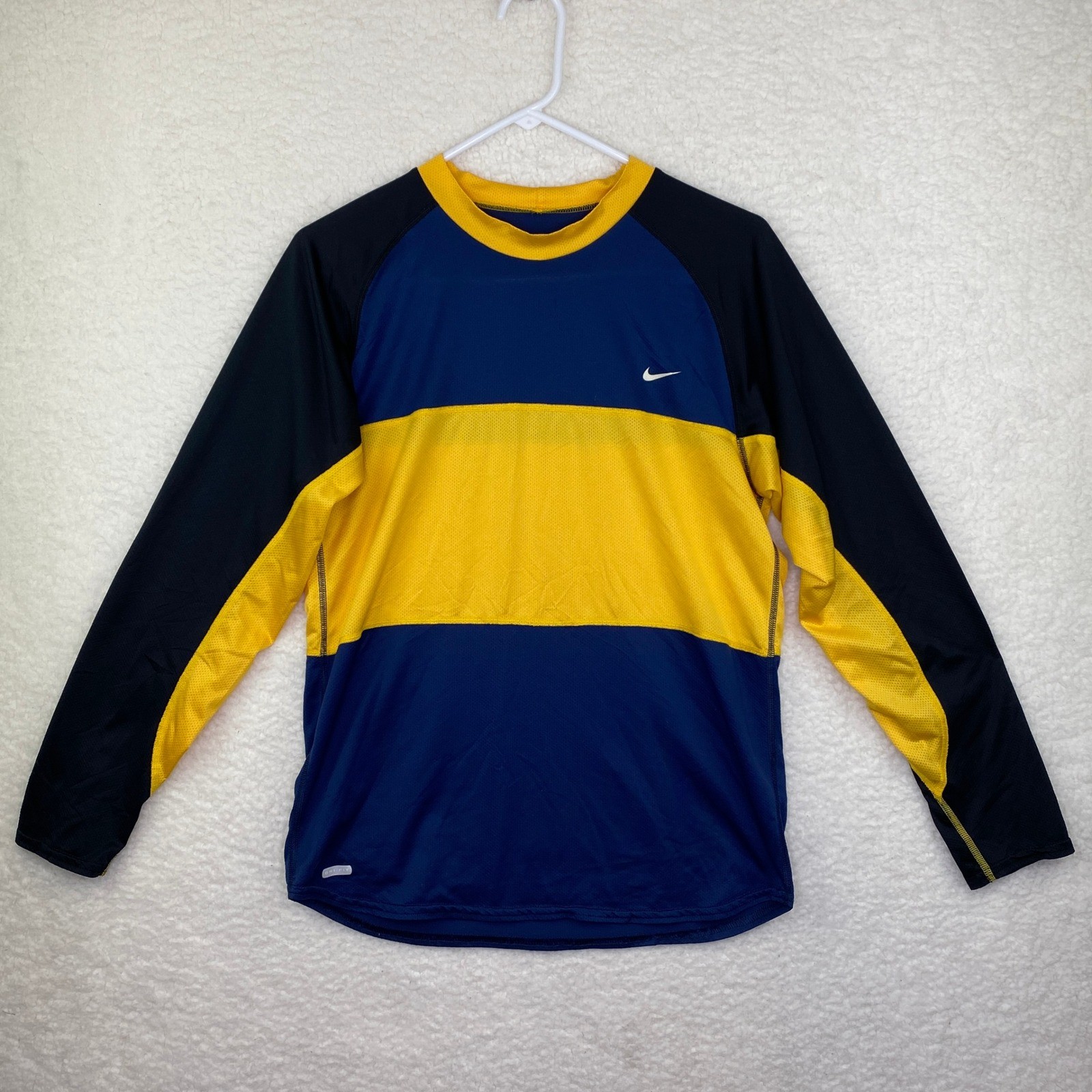 Nike Dri-FIT Mens Long Sleeve Shirt Colorblock Navy Blue Yellow Athletic S VTG gallery