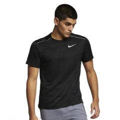 Nike Dri Fit Mens L Shirt Miler Running Top Short Sleeve Crew Black AJ7565 010