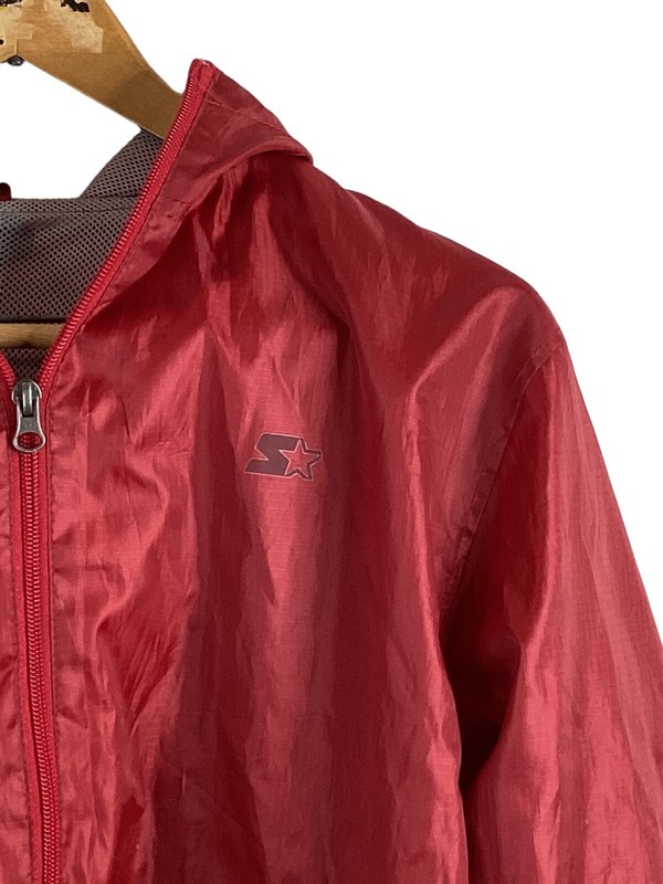 Vtg Mens Starter Jacket Red Raincoat Lined Windbreaker Hooded Size S 34/36 gallery