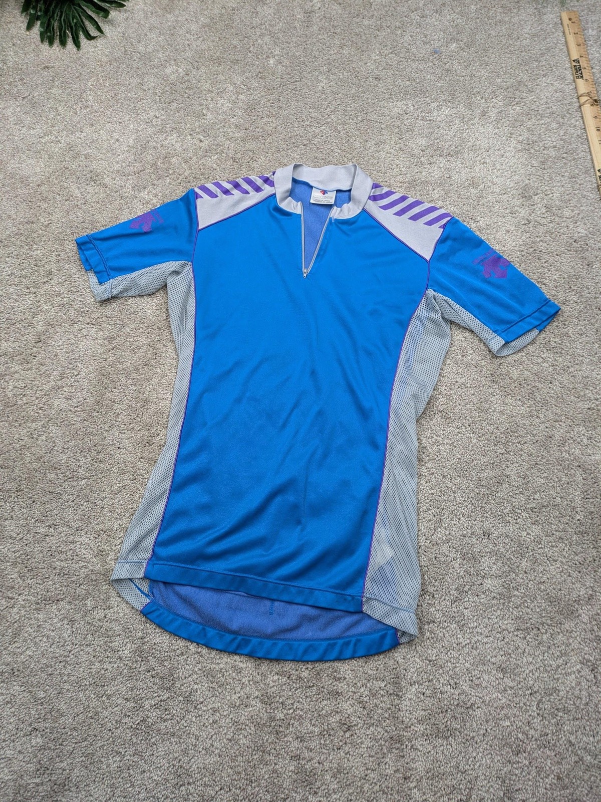 Descente Cycling Jersey Mens Medium Blue Gray 1/4 Zip Short Sleeve Pockets gallery