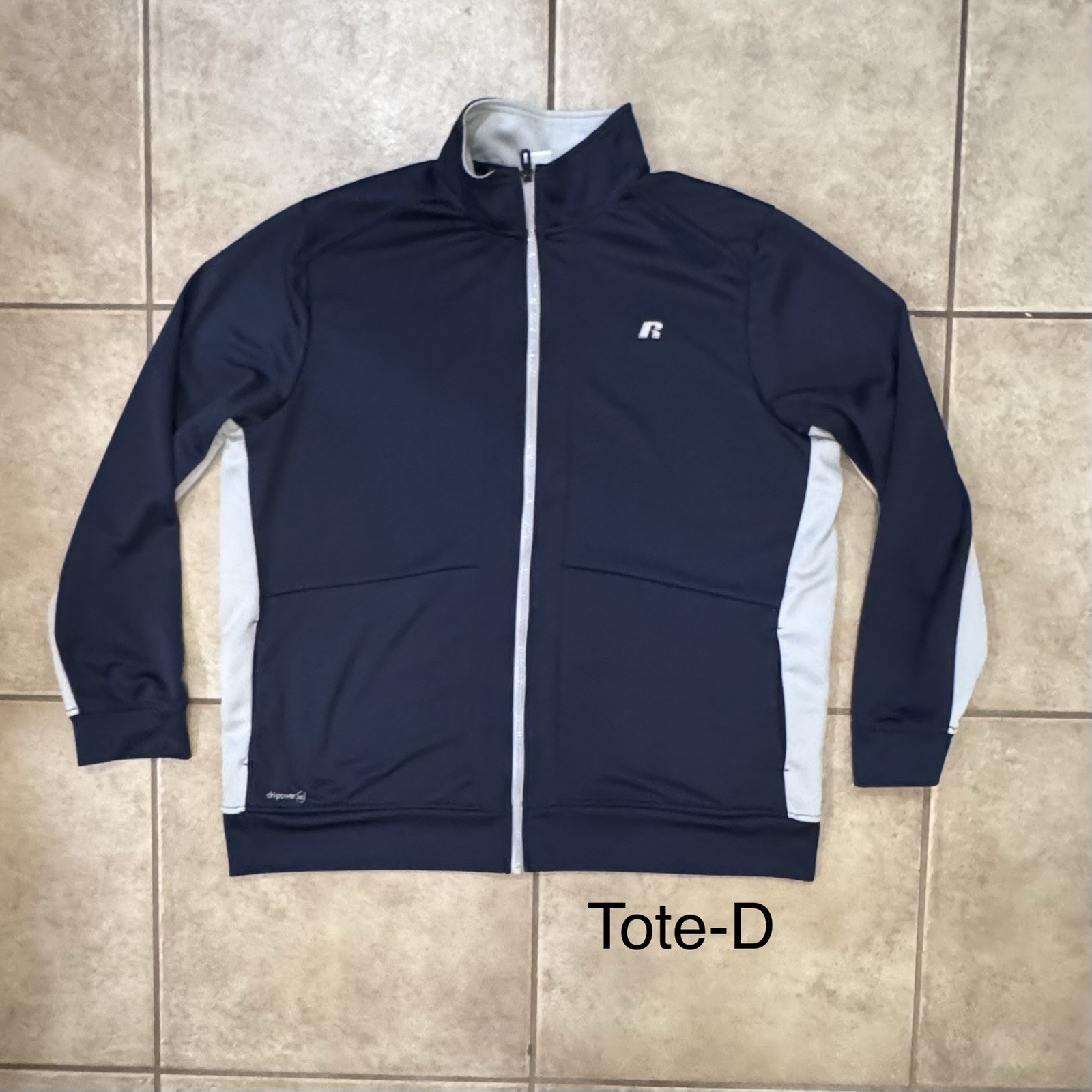 Russell Dri-Power 360 Men’s Navy/ Light Gray Long Sleeve Zip Up, Size XLarge gallery