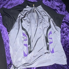 Woman Gray Black Purple Geometric 1/4 Zip Mock Neck Activewear T-Shirt
