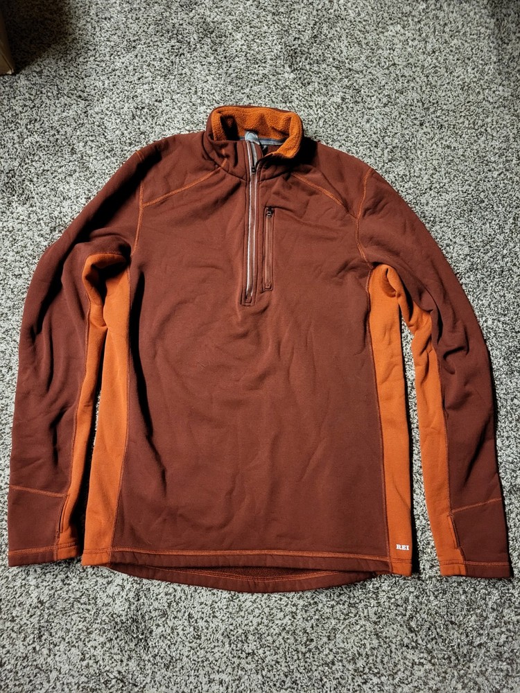 REI Poly Blend Men Large Quarter Zip Pullover Sweater Performance Outdoor Hiking