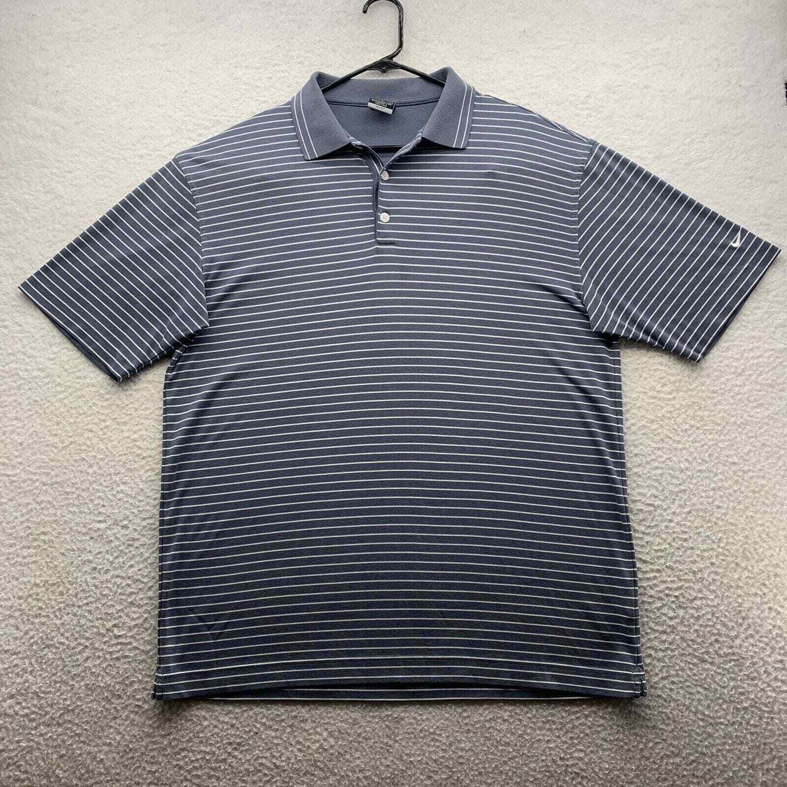 VTG Nike Golf Polo Shirt Mens Large L Gray White Pinstriped Athletic Sports Soft gallery