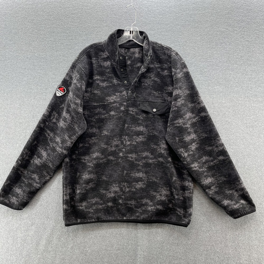 Pajar Pullover Men Large Black Gray Camo T Snap Lightweight Logo Polar Fleece