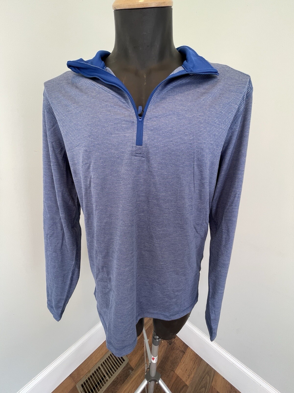 Maelreg Performance Pullover Shirt Jacket Stretch Golf Blue Striped Men’s Sz Med gallery