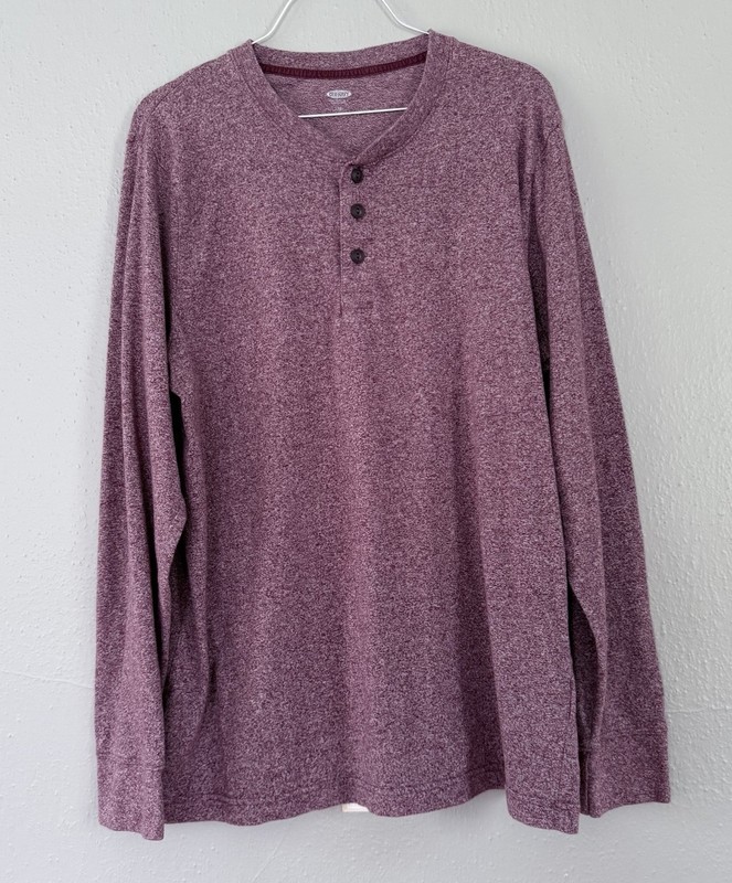 Old Navy Mens T Shirt sz L Burgundy Heathered Crew Neck Henley Long Sleeve gallery