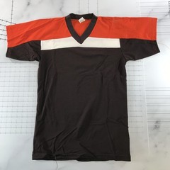 Vintage Russell Athletic Shirt Mens Medium Brown Orange White V Neck Nylon