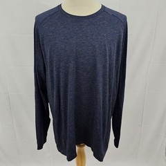 Lululemon Activewear Tee Men’s Dark Blue Brown Striped Crewneck 2XL