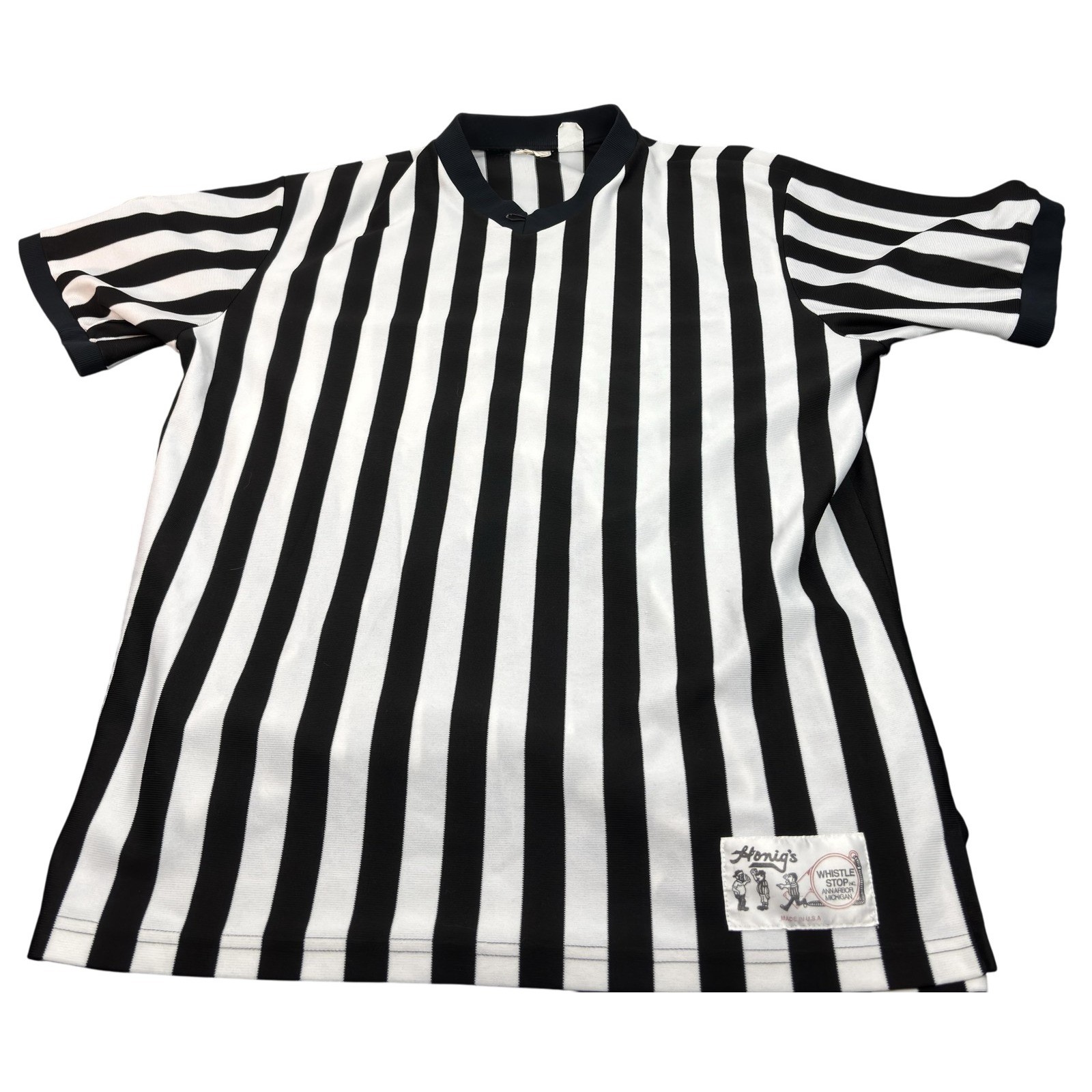 Referee. Honig's Shirt Men's Large Striped Black White Made USA 90's gallery