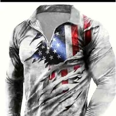 Flag Pattern Retro Print Long Sleeve 1/4 Zipper Collared Shirt MEN’S XXL NWT