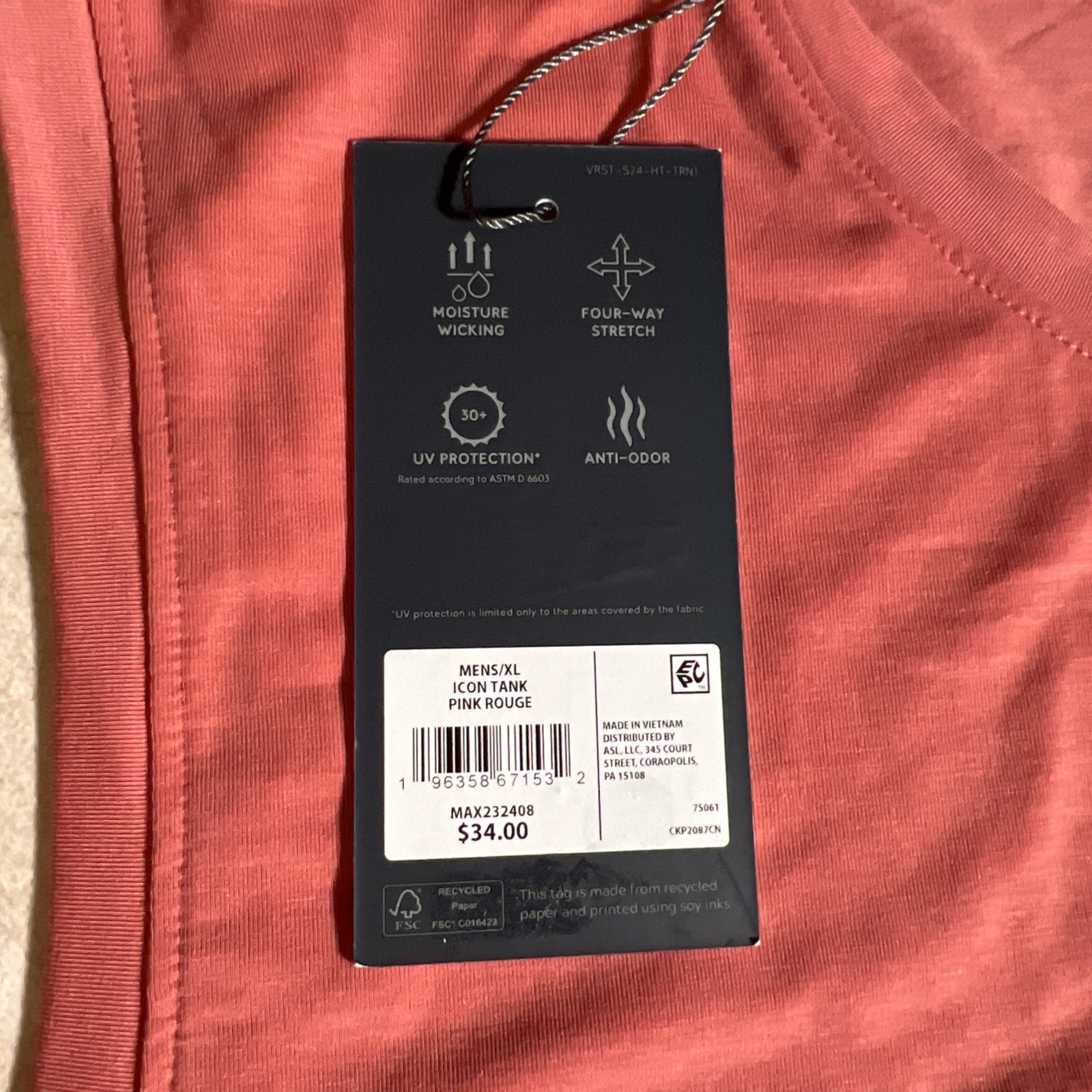 VRST Men's Icon Tank Pink Rouge Size XL gallery