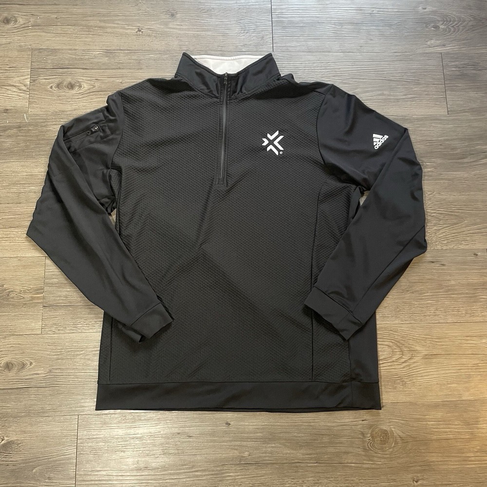 Adidas 1/4 Zip Pullover Mens Black Golf Performance Textured LS Sz L Nice!