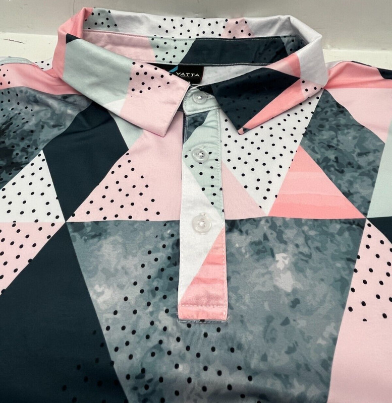 Yatta Golf Polo Shirt Birdie Dropper Polo Pink Black White Triangles Stretch XL gallery