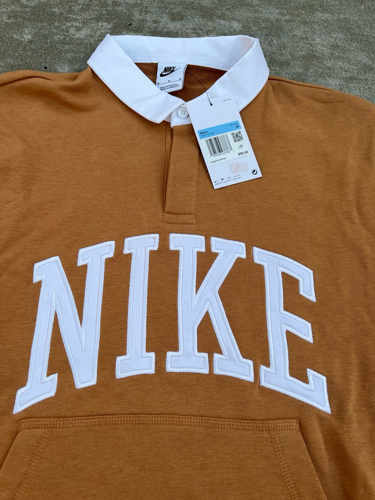NWT Nike Men's Club Fleece Long Sleeve Polo Shirt Size M FN3112-224 Tan Brown gallery