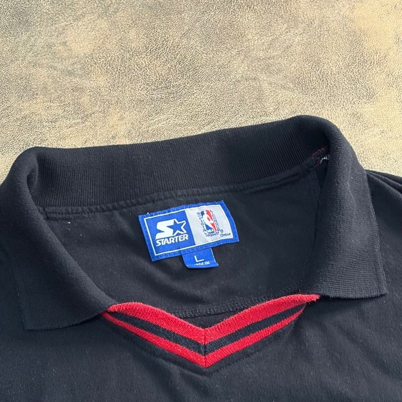 Starter Chicago Bulls Shirt Mens Large Black Red White Vintage Mesh Polo 90s gallery