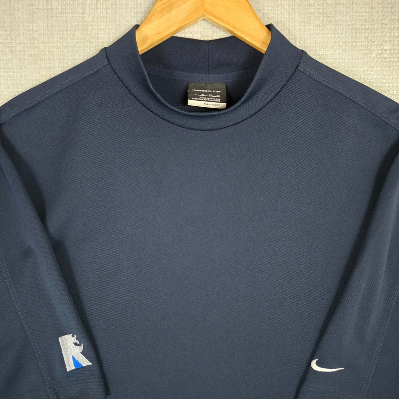 VTG NIKE GOLF Size XL Mens Performance Mock Neck Polo Shirt Short Sleeves Blue gallery