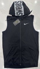 Nike Dri-FIT Sleeveless Full Zip Hoodie Vest Black Swoosh Hood 807769-010 Mens S