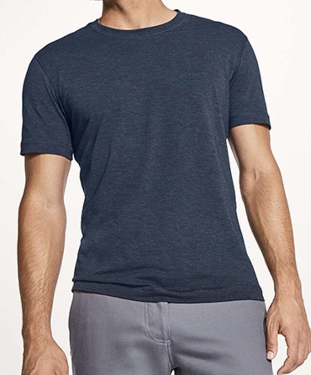 Lululemon Sz ?? (See Meas) 5 Year Basic T-Shirt Mens Heathered Navy Blue Tee EUC gallery