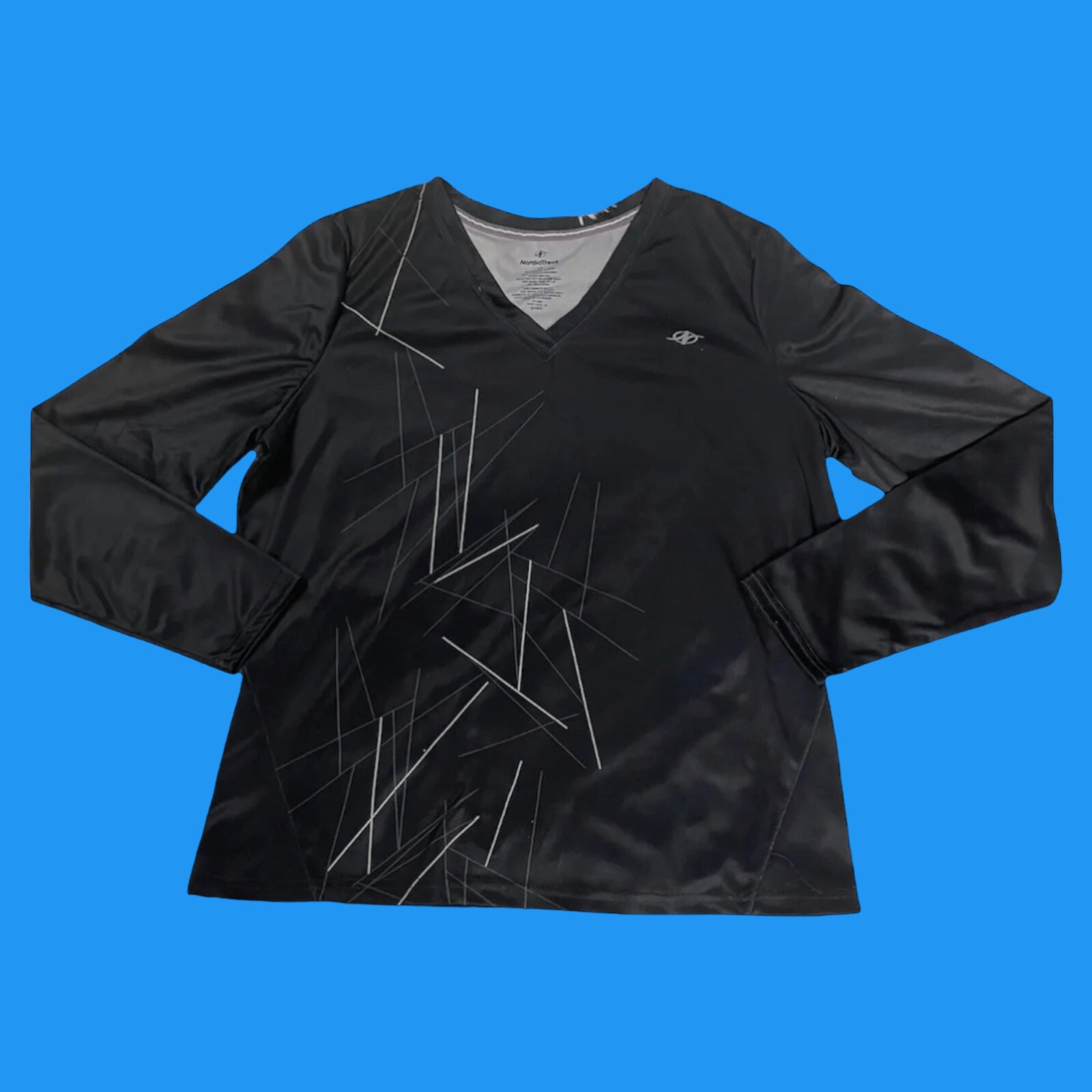 Nordic Track Running Mens Size XL Shirt Long Sleeve V-neck Polyester Black gallery