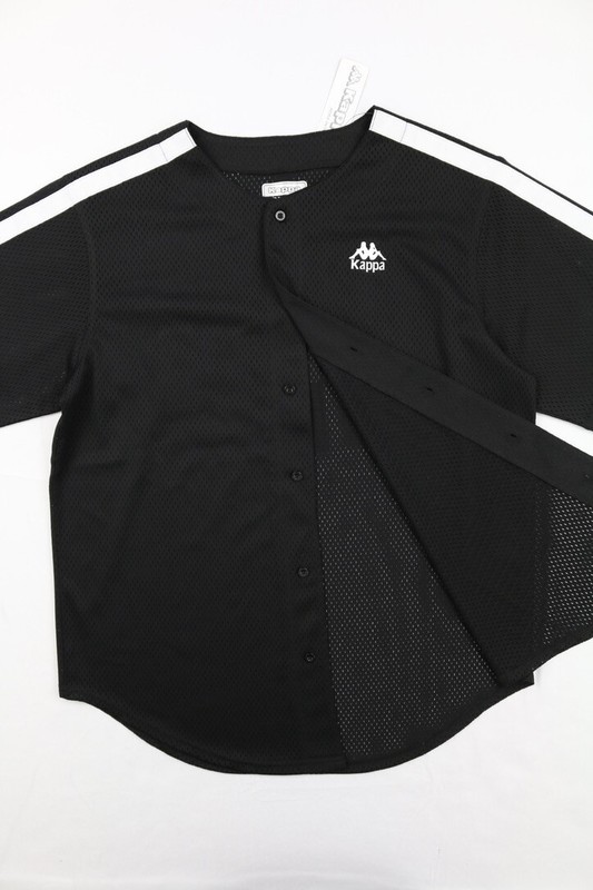 Kappa Authentic Tiago Mens Button Front Jersey Shirt Black White S Striped Mesh gallery