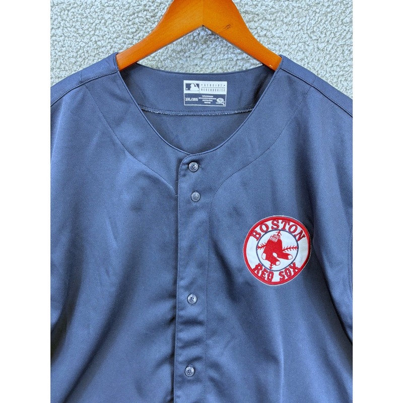 True Fan MLB Boston Red Sox Baseball Jersey Mens 2XL Navy Blue Button Up Sports gallery