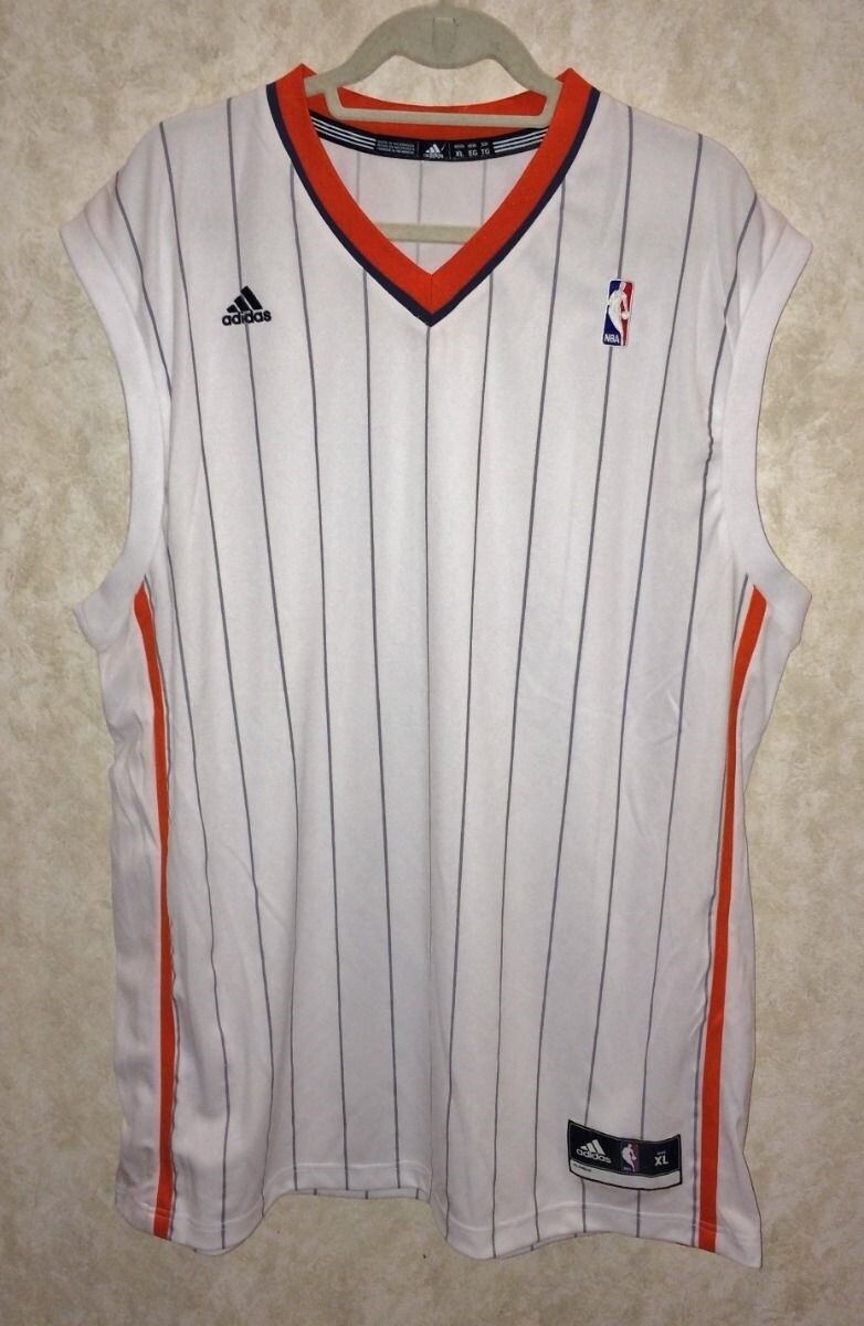 ADIDAS NBA White Orange Grey Striped Basketball Jersey Game Practice NEW Mens XL gallery