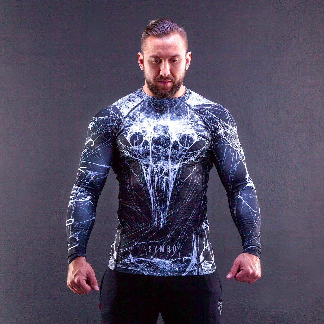 Spider Web Long Sleeve Shirt Mens RASHGUARD Thermal Active Compression Sports Fitness gallery