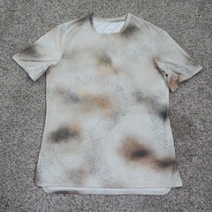Lululemon Shirt Mens Medium Beige Spray Camo Square Neck Running Tee Raw Linen