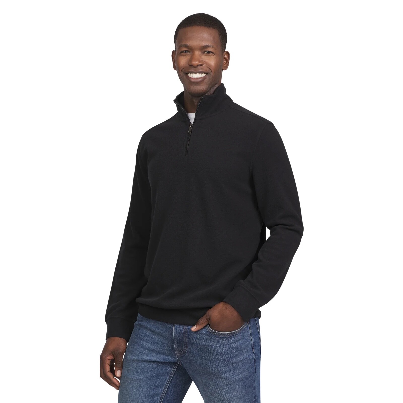 CHAPS Mens Brushed Knit Quarter Zip Soft Ribbed Texture Pullover Black SZ XL NEW gallery