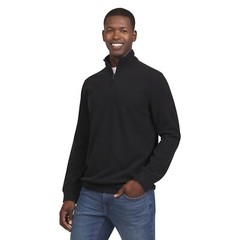 CHAPS Mens Brushed Knit Quarter Zip Soft Ribbed Texture Pullover Black SZ XL NEW