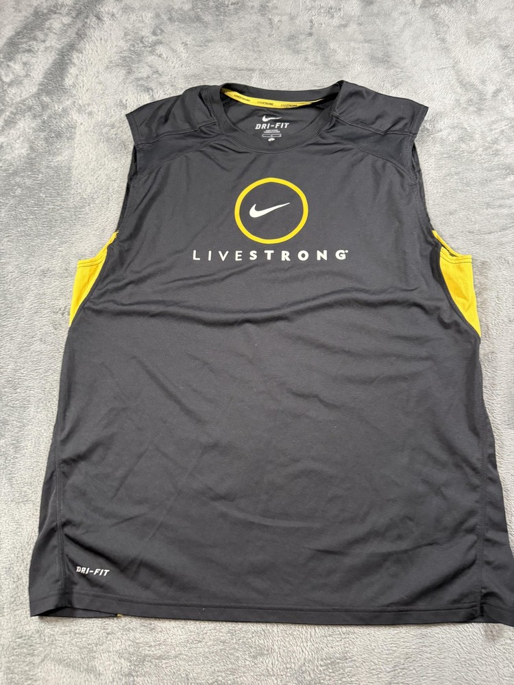 Nike LIVESTRONG Tank Top Mens Large Black Yellow Dri-FIT Sleeveless 184864-010